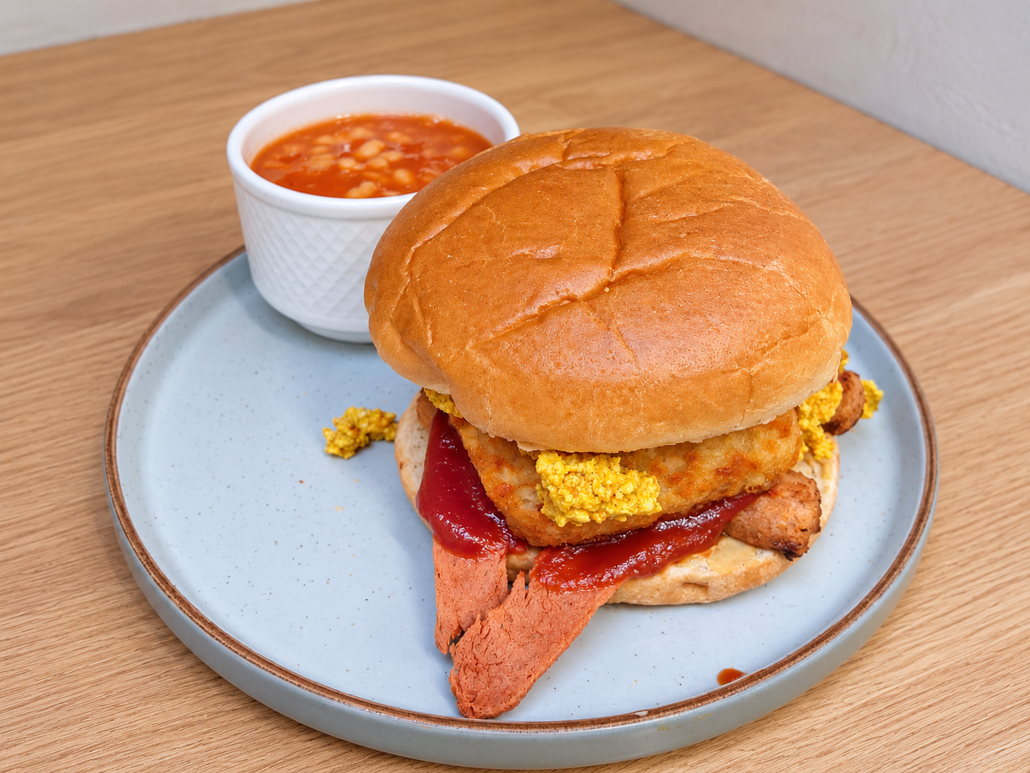 Fully Loaded Breakfast Bap with baked beans